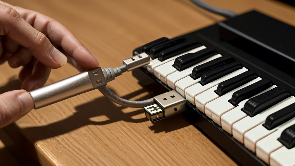 MIDI-Kabel am Keyboard als Basis für MIDI-Feedback beim Klavier lernen im Online-Kurs