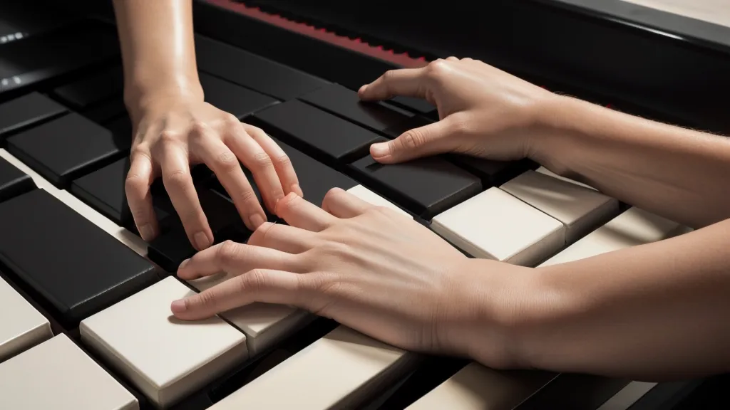 Selbststudium am Keyboard: Hand auf den Tasten neben Architektenwerkzeugen aus der Architekten-Perspektive