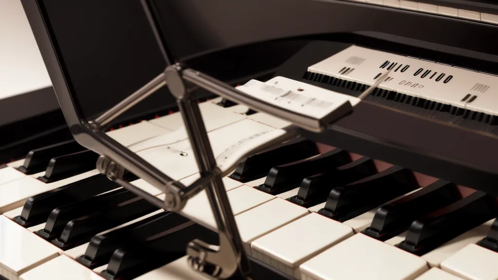 Notenständer eines Digitalpianos mit Tablet und digitalen Noten zur Musiktheorie im Curriculum