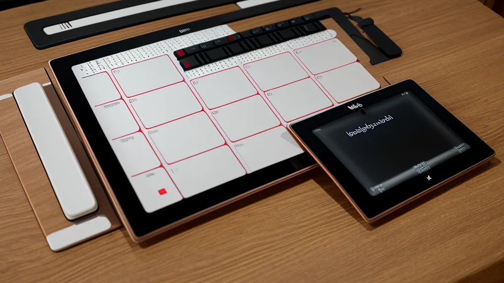 Tablet mit Online-Klavierkurs Keyboard X auf einem Notenständer im gedimmten Licht.