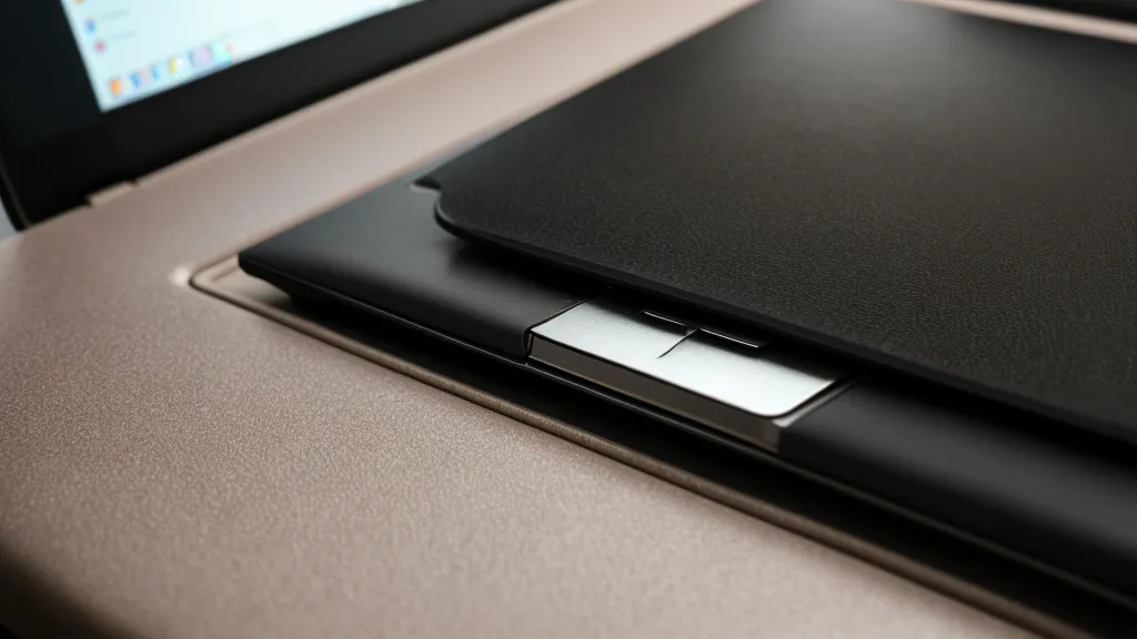 Detailaufnahme von Laptop und Notenordner auf einem schmalen Notenständer eines E-Pianos.