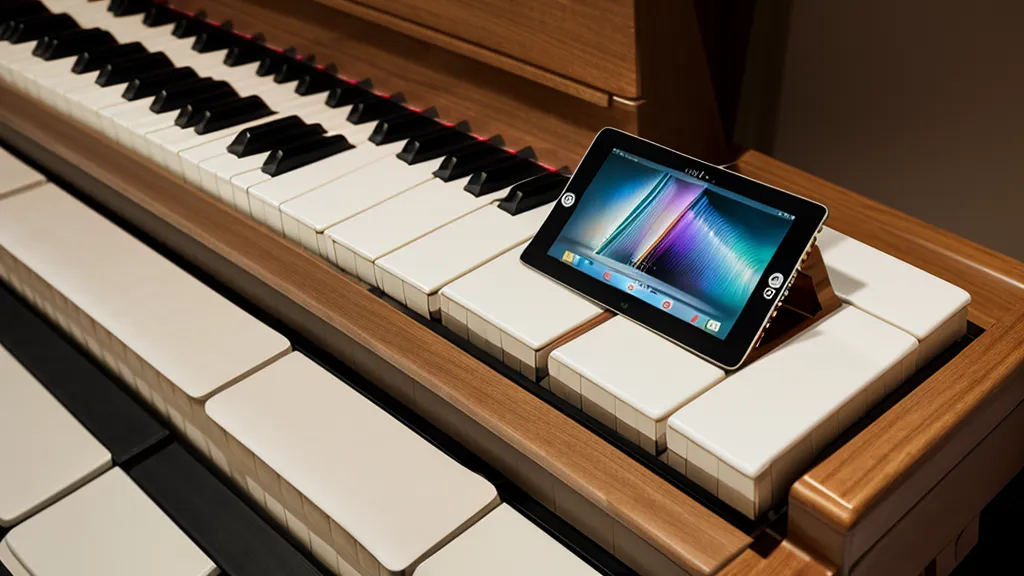 iPad mit Harmonielehre-Diagramm auf einem Notenständer