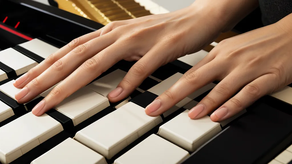 Close-up of hands practicing piano technique on a digital keyboard