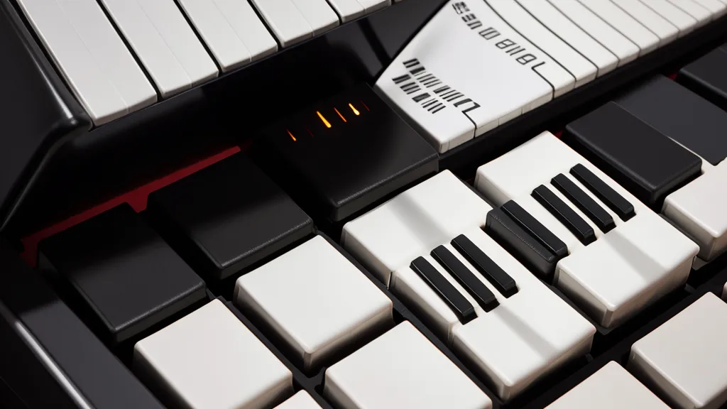 Nahaufnahme eines Keyboards mit Tablet, das eine Klavier-Lektion zeigt.